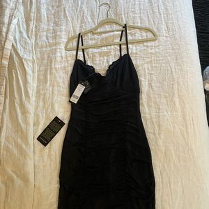 Ruched lace and mesh dress